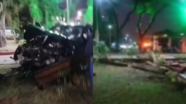 Porsche desgovernado destrói praça no centro de Itabuna durante a madrugada