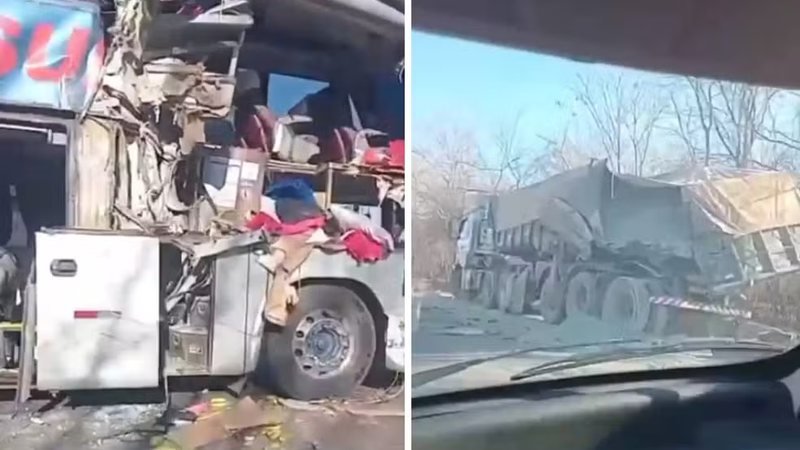 Colisão entre carreta e ônibus deixa um morto e cinco feridos na BR-135
