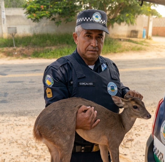 Morador encontra veado ferido na Grota da Fazendinha e chama a Guarda Municipal em Jacobina