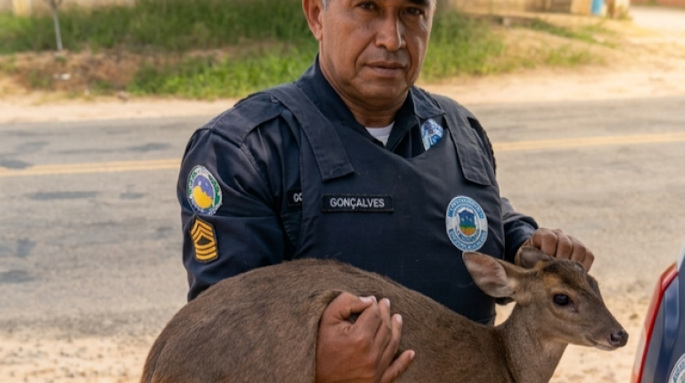 Morador encontra veado ferido na Grota da Fazendinha e chama a Guarda Municipal em Jacobina
