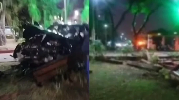 Porsche desgovernado destrói praça no centro de Itabuna durante a madrugada